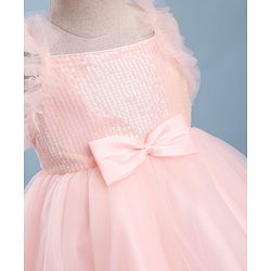 Babyhug Woven Sleeveless 5 Layer Party Dress with Sequin Detailing - Peach