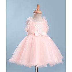 Babyhug Woven Sleeveless 5 Layer Party Dress with Sequin Detailing - Peach