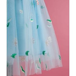 Babyhug Soft Mesh Woven Sleeveless Party Dress With Floral Embroidery - Aqua Blue