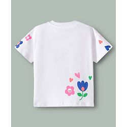 Babyhug Cotton Knit Half Sleeves Oversized T-Shirt with Sequins Detailing & Floral Print - White
