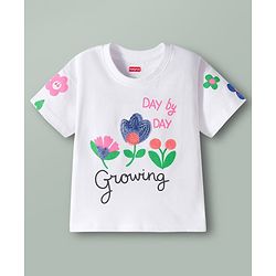 Babyhug Cotton Knit Half Sleeves Oversized T-Shirt with Sequins Detailing & Floral Print - White