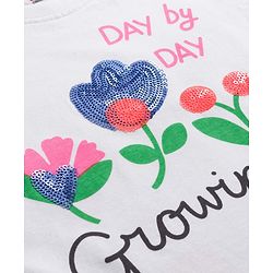 Babyhug Cotton Knit Half Sleeves Oversized T-Shirt with Sequins Detailing & Floral Print - White