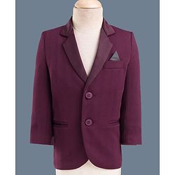 Babyhug Knit Full Sleeves Stretchable Solid 3 Piece Party Suit With Bow -Wine