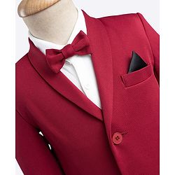 Babyhug Knit Full Sleeves Solid Stretchable 3 Piece Party Suit with Bow - Maroon