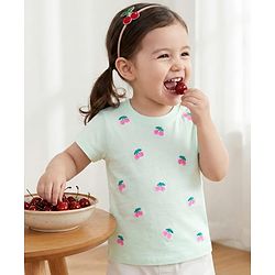 Babyhug 100% Cotton Knit Half Sleeves Floral Embroidered T-Shirt - Multicolour