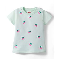 Babyhug 100% Cotton Knit Half Sleeves Floral Embroidered T-Shirt - Multicolour