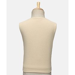 Babyhug Knit Full Sleeves Solid Colour 3 Piece Party Suit with Bow - Beige