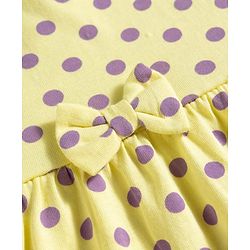 Babyhug 100% Cotton Knit Half Sleeves Polka Dots Printed Frock With Bow Applique - Yellow