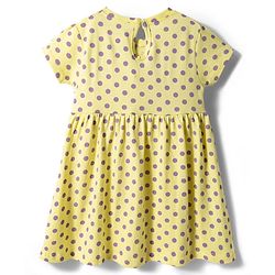 Babyhug 100% Cotton Knit Half Sleeves Polka Dots Printed Frock With Bow Applique - Yellow