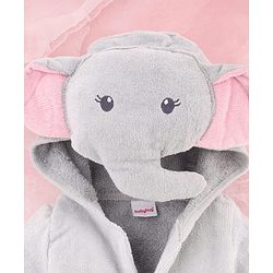 Babyhug Terry Woven Full Sleeves Elephant Hooded Bath Robe - Grey