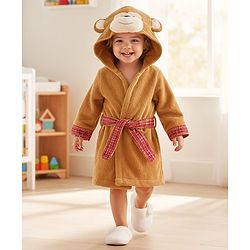 Babyhug Terry Woven Full Sleeves Elephant Hooded Bath Robe - Grey