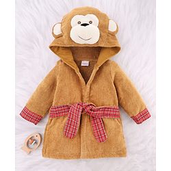 Babyhug Terry Woven Full Sleeves Elephant Hooded Bath Robe - Grey