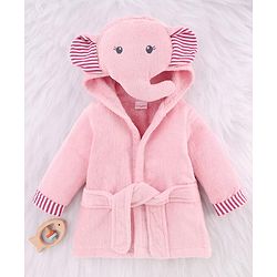 Babyhug Terry Woven Full Sleeves Elephant Hooded Bath Robe - Grey