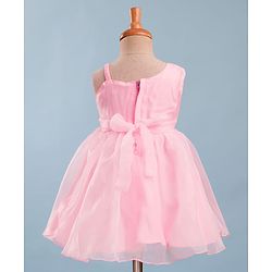 Babyhug Mesh Woven Sleeveless One Shoulder Party Dress With Floral Embroidery & Sequin Detailing - Light Pink