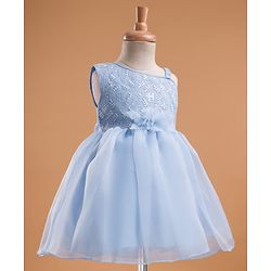 Babyhug Mesh Woven Sleeveless One Shoulder Party Dress With Floral Embroidery & Sequin Detailing - Light Pink