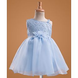 Babyhug Mesh Woven Sleeveless One Shoulder Party Dress With Floral Embroidery & Sequin Detailing - Light Pink