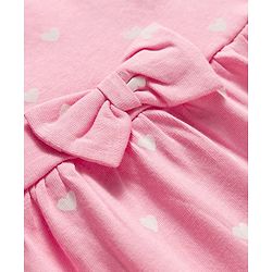 Babyhug Single Jersey Knit Half Sleeves Frock With Polka Dot Print & Bow Applique - Pink