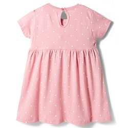 Babyhug Single Jersey Knit Half Sleeves Polka Dots Printed Frock  with Bow Applique - Pink