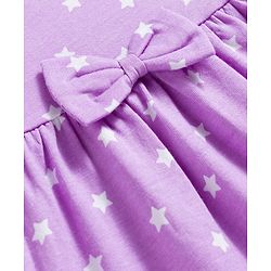 Babyhug 100% Cotton Knit Half Sleeves Star Printed Frock With Bow Applique - Purple