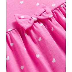 Babyhug 100% Cotton Knit Half Sleeves Hearts Printed Frock With Bow Applique - Pink