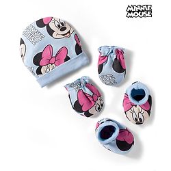 Babyhug Disney Cap, Mittens & Booties Set with Miniie Mouse & Family Print Multicolour - Diameter 9 cm