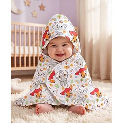 Babyhug Disney 100% Cotton Knit Hooded Towel With Disney Marie Graphics L 76 x B 76 cm - White