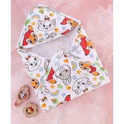 Babyhug Disney 100% Cotton Knit Hooded Towel With Disney Marie Graphics L 76 x B 76 cm - White