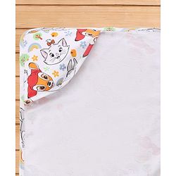 Babyhug Disney 100% Cotton Knit Hooded Towel With Disney Marie Graphics L 76 x B 76 cm - White