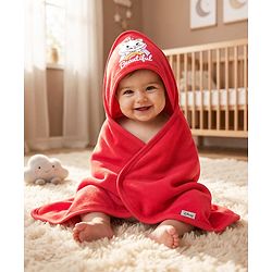 Babyhug Disney 100% Cotton Knit Hooded Towel With Disney Marie Graphics L 76 x B 76 cm - Red