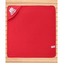 Babyhug Disney 100% Cotton Knit Hooded Towel With Disney Marie Graphics L 76 x B 76 cm - Red