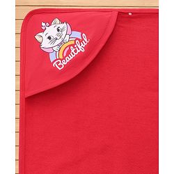 Babyhug Disney 100% Cotton Knit Hooded Towel With Disney Marie Graphics L 76 x B 76 cm - Red