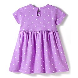Babyhug Cotton Knit Half Sleeves Frock With Heart Print & Bow Applique - Multicolor
