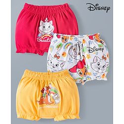 Babyhug Disney Lycra Knit Bloomers with Marie Graphic Pack of 3 - White Red & Yellow