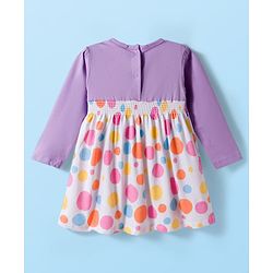 Babyhug Disney 100% Cotton Knit Full Sleeves Polka Dots Printed Frock With Attached Shrug & Marie Graphics & Headband - Multicolour