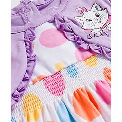 Babyhug Disney 100% Cotton Knit Full Sleeves Polka Dots Printed Frock With Attached Shrug & Marie Graphics & Headband - Multicolour