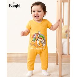 Babyhug Disney Interlock Knit Half Sleeves Romper With Marie Graphics - Yellow