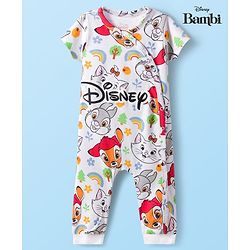 Babyhug Disney Interlock Knit Half Sleeves Romper With Marie Graphics - White
