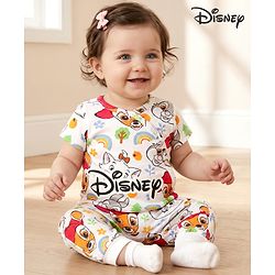 Babyhug Disney Interlock Knit Half Sleeves Romper With Marie Graphics - White