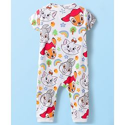 Babyhug Disney Interlock Knit Half Sleeves Romper With Marie Graphics - White