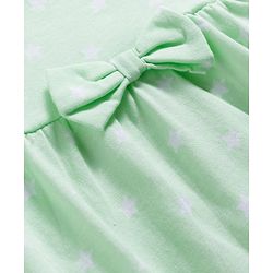 Babyhug 100% Cotton Knit Half Sleeves Star Printed Frock With Bow Applique - Light Green