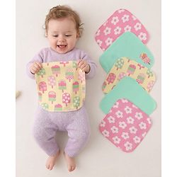 Babyhug Terry Knit Face & Hand Towel With Floral Print Pack Of 6 L 24 x B 24 cm- Multicolour