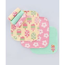 Babyhug Terry Knit Face & Hand Towel With Floral Print Pack Of 6 L 24 x B 24 cm- Multicolour