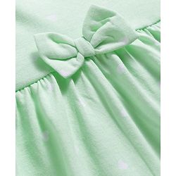 Babyhug 100% Cotton Knit Half Sleeves Star Printed Frock With Bow Applique - Light Green