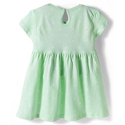 Babyhug 100% Cotton Knit Half Sleeves Star Printed Frock With Bow Applique - Light Green