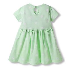 Babyhug 100% Cotton Knit Half Sleeves Floral Printed Frock With Bow Applique - Light Green