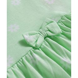Babyhug 100% Cotton Knit Half Sleeves Floral Printed Frock With Bow Applique - Light Green