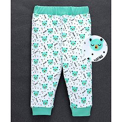 Babyhug Full Length Cotton Lounge Pant Bear Print - White Sea Green