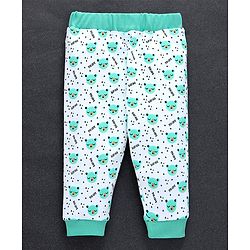 Babyhug Full Length Cotton Lounge Pant Bear Print - White Sea Green