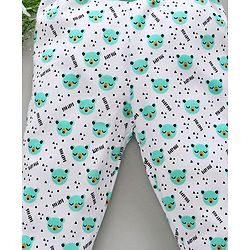 Babyhug Full Length Cotton Lounge Pant Bear Print - White Sea Green