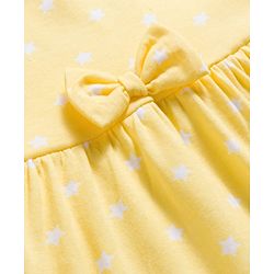 Babyhug 100% Cotton Knit Half Sleeves Star Printed Frock With Bow Applique - Yellow